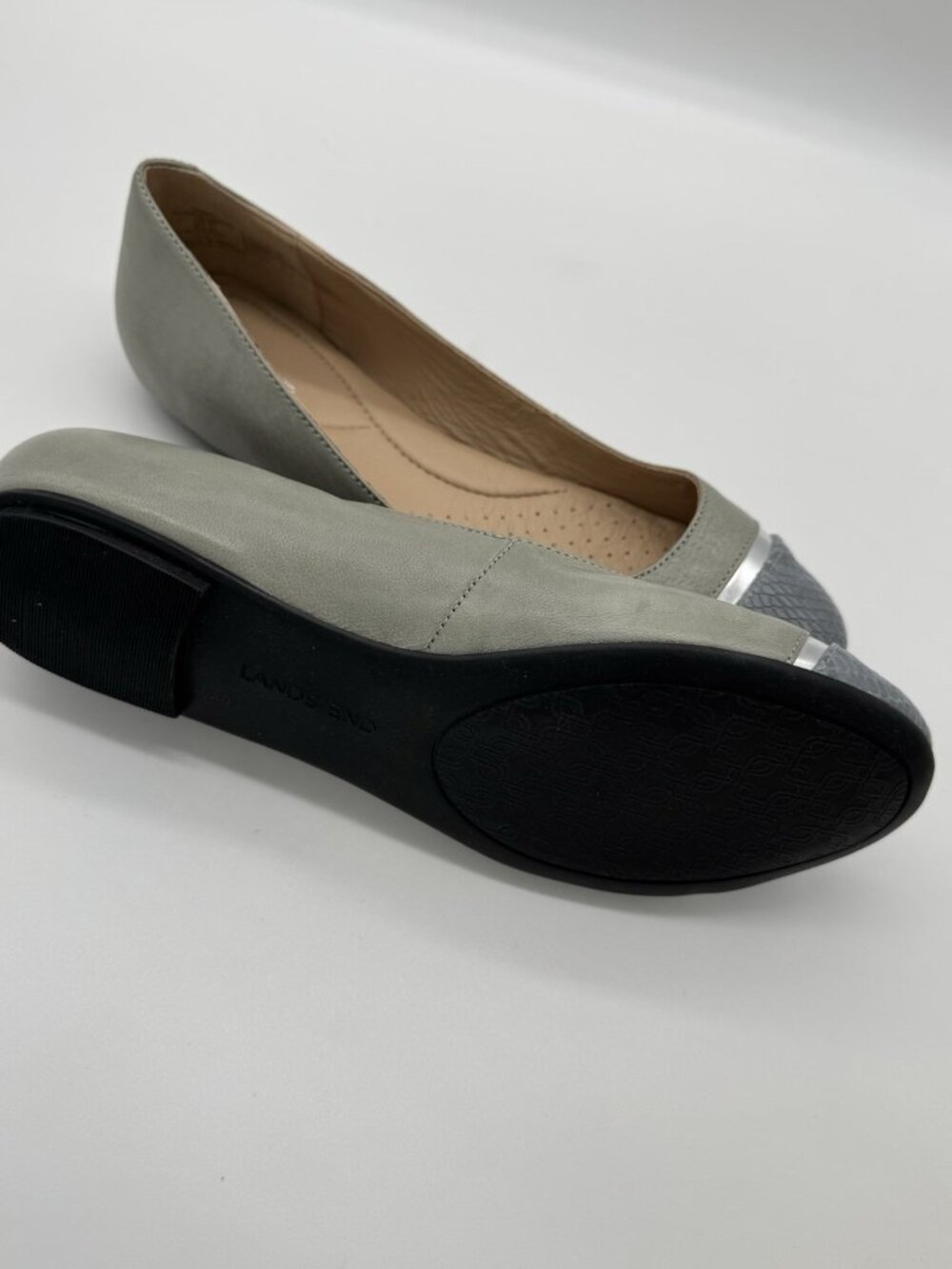 Lands End Women's Captoe Flats Gray Size 9B Business Casual Office Comfort New - Picture 7 of 8